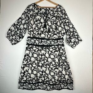 Studio Park Black & White Floral Dress with Sash NWOT